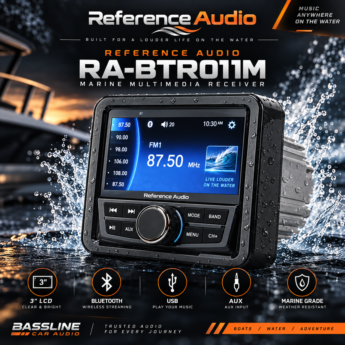 RA BTR01M Marine Multimedia BT USB AUX IPX6